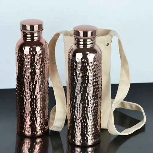 800ML Copper Water Bottle Anti-Slip Silicone Base One-Click Open Lid Hammer Pattern Bottle Thermal Insulation
