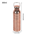 Copper-plated Water Bottle 800ml Stainless Steel Embossed L Handle Portable Insulated Drinkware Metal Bottle for Camping Hiking