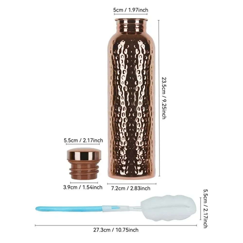 800ML Copper Water Bottle Anti-Slip Silicone Base One-Click Open Lid Hammer Pattern Bottle Thermal Insulation