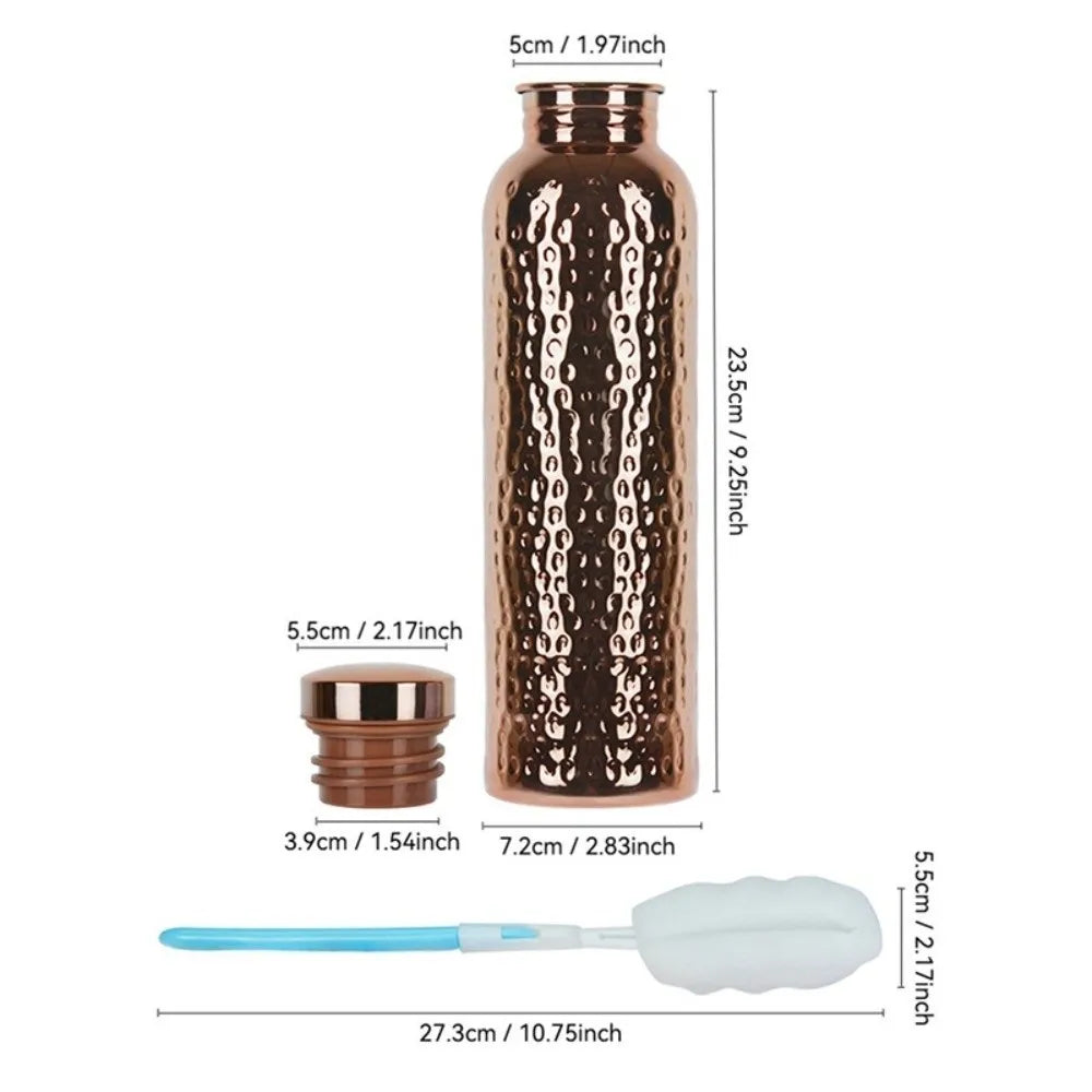 800ML Copper Water Bottle Anti-Slip Silicone Base One-Click Open Lid Hammer Pattern Bottle Thermal Insulation