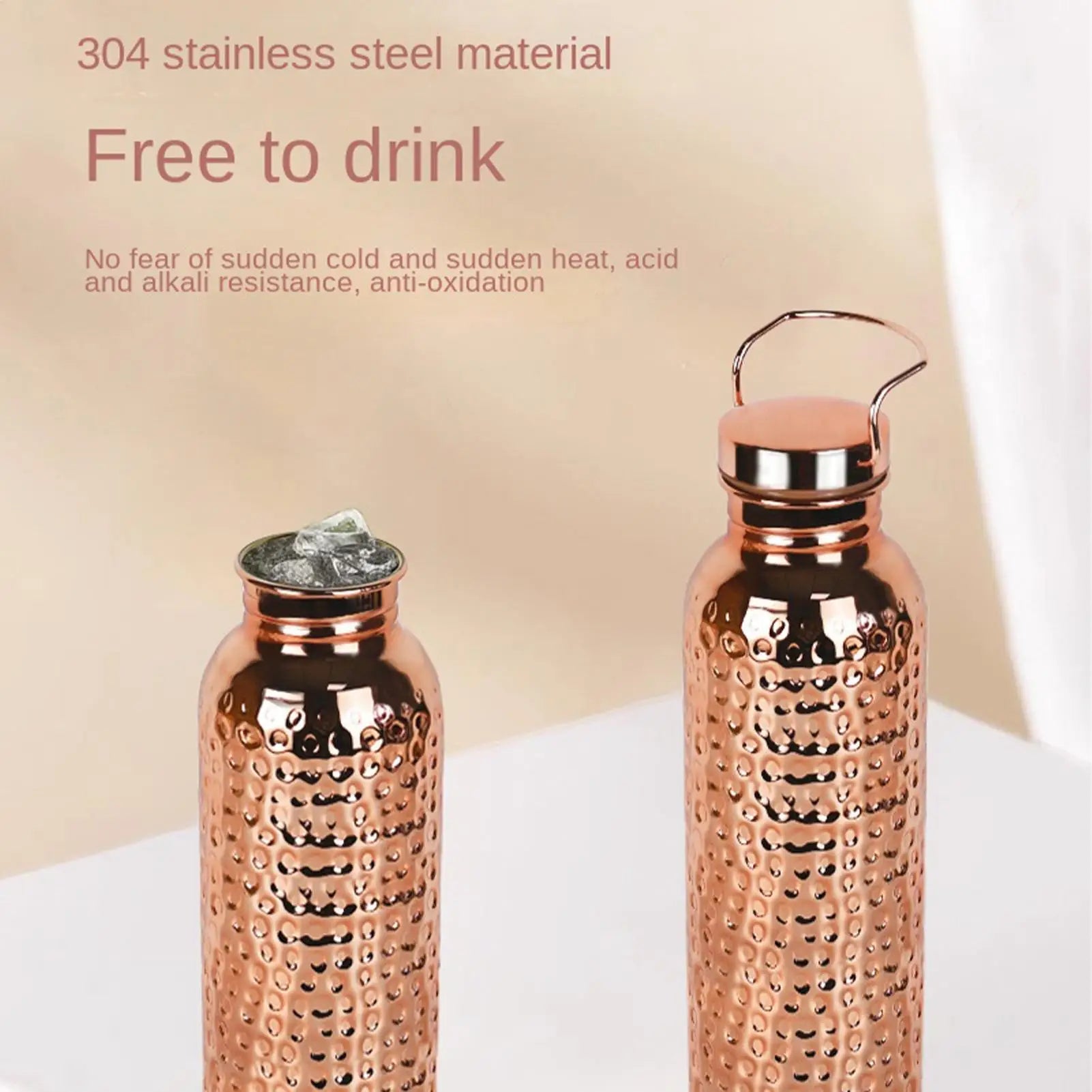 Pure Copper Water Bottle 800ml Portable Stainless Steel Insulated Drinkware Copper Bottle for Drinking Water for Camping Hiking