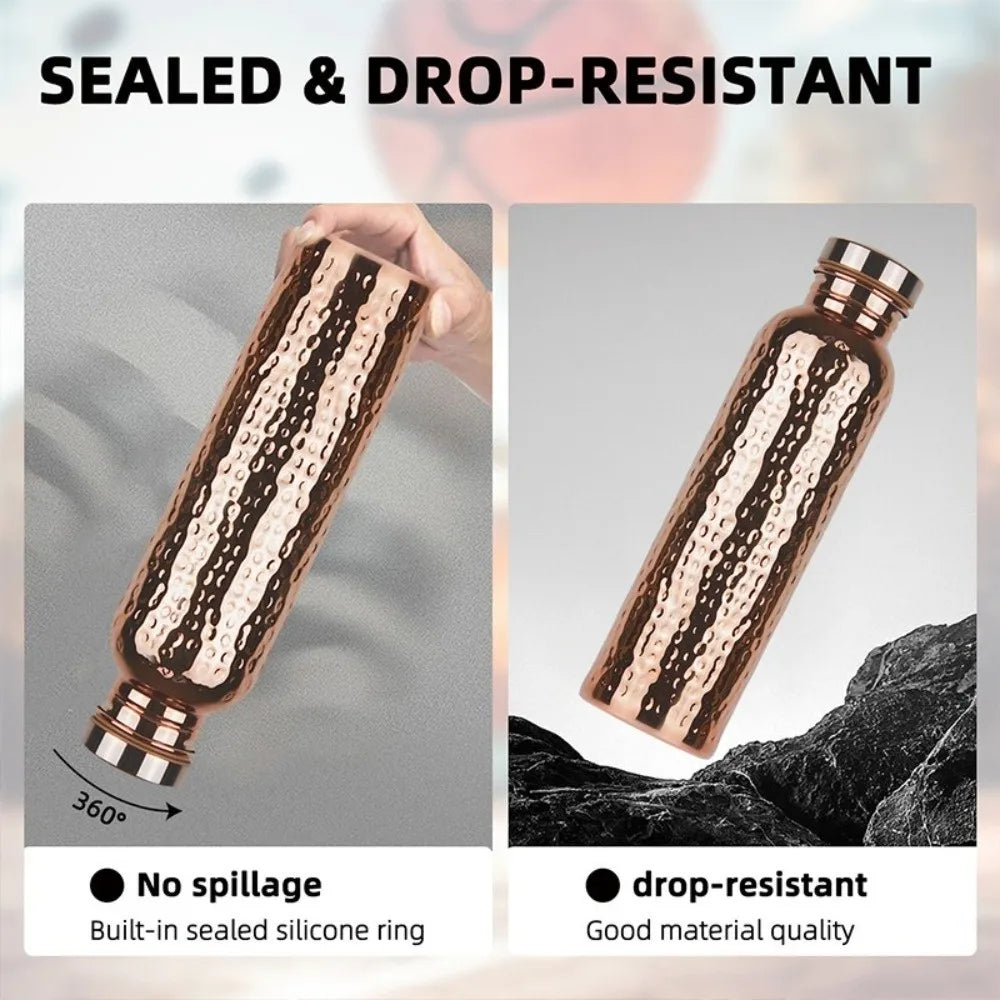 800ML Copper Water Bottle Anti-Slip Silicone Base One-Click Open Lid Hammer Pattern Bottle Thermal Insulation