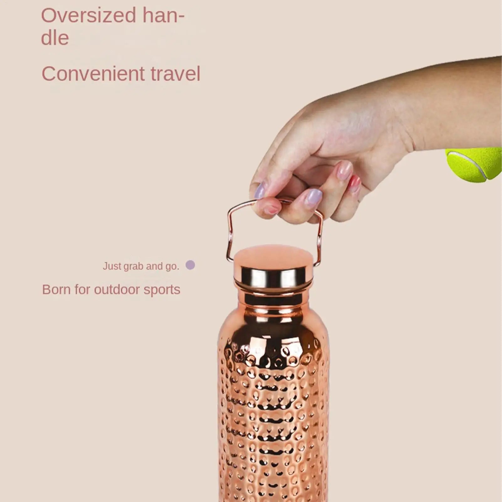 Pure Copper Water Bottle 800ml Portable Stainless Steel Insulated Drinkware Copper Bottle for Drinking Water for Camping Hiking