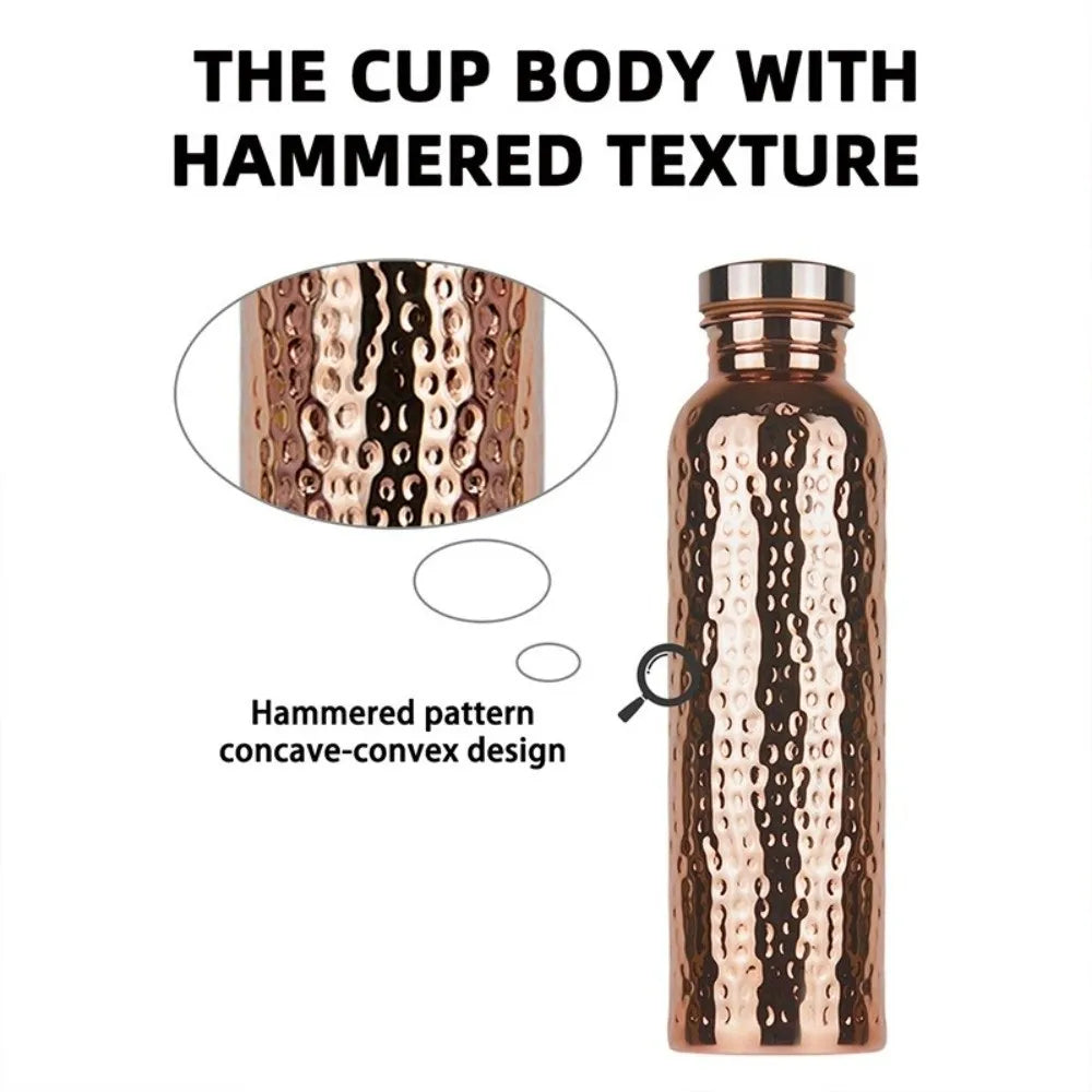800ML Copper Water Bottle Anti-Slip Silicone Base One-Click Open Lid Hammer Pattern Bottle Thermal Insulation