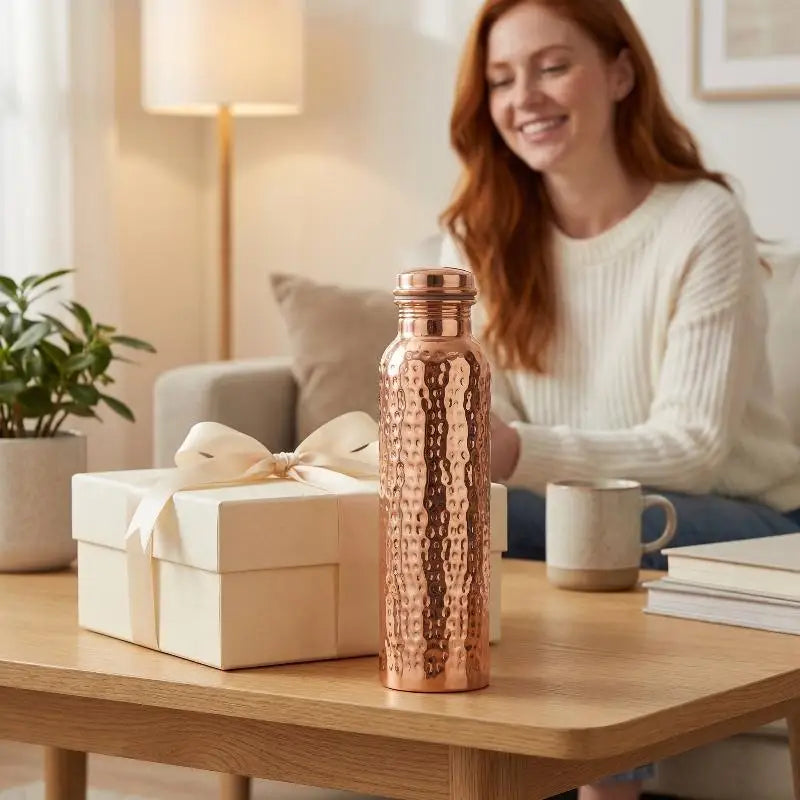 [G] 800ML Electroplated Copper Water Bottle One-Click Open Lid Anti-Slip Hammer Pattern Bottle Sports Water Bottle