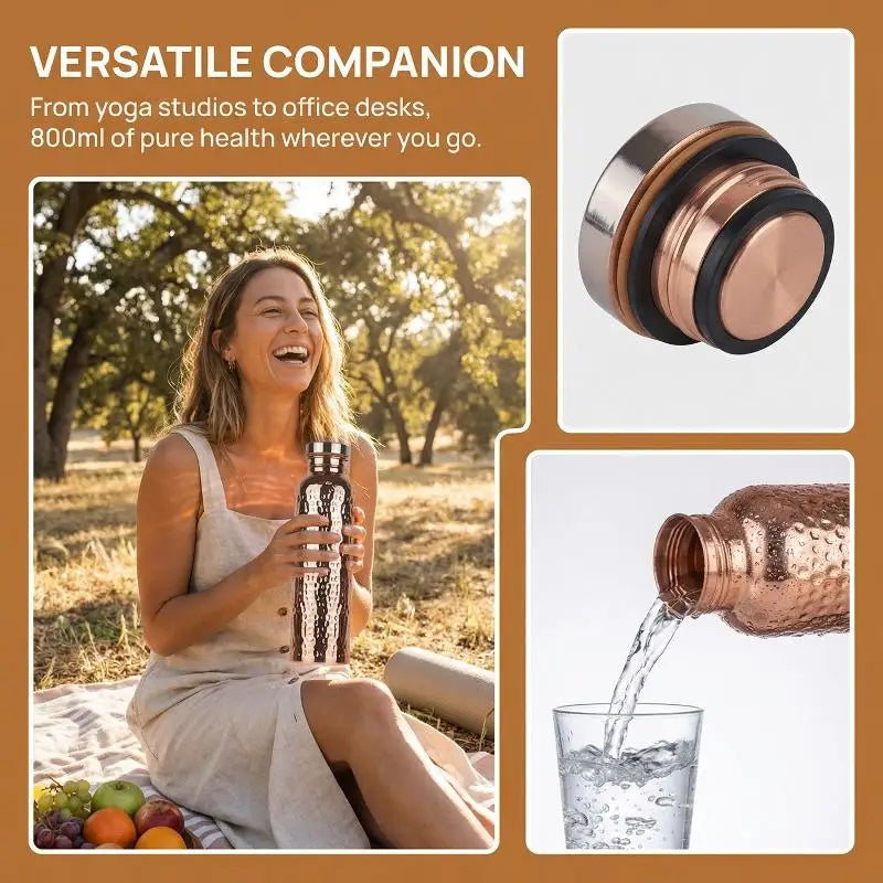 [G] 800ML Electroplated Copper Water Bottle One-Click Open Lid Anti-Slip Hammer Pattern Bottle Sports Water Bottle