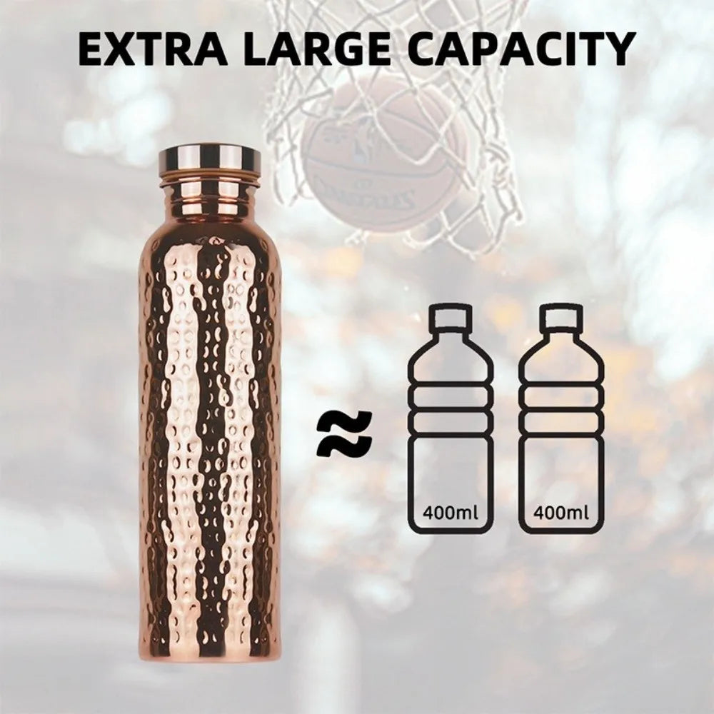 800ML Copper Water Bottle Anti-Slip Silicone Base One-Click Open Lid Hammer Pattern Bottle Thermal Insulation