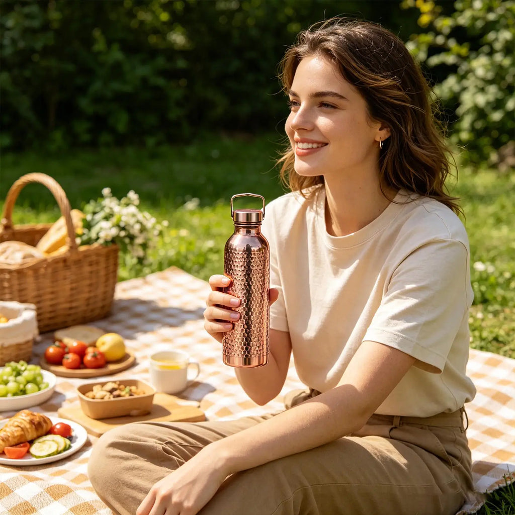 Pure Copper Water Bottle 800ml Portable Stainless Steel Insulated Drinkware Copper Bottle for Drinking Water for Camping Hiking
