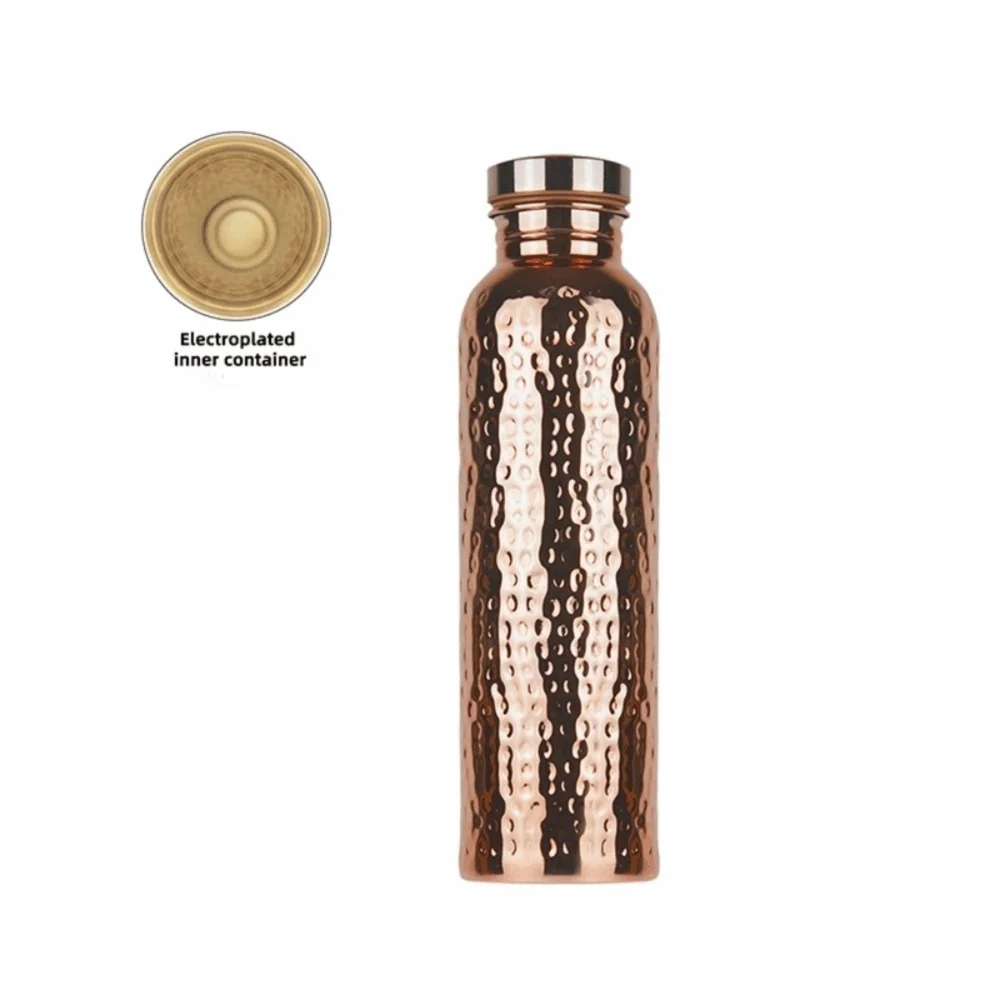 800ML Copper Water Bottle Anti-Slip Silicone Base One-Click Open Lid Hammer Pattern Bottle Thermal Insulation