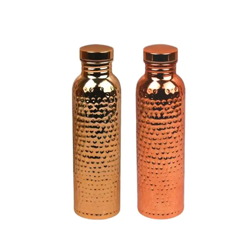 [G] 800ML Electroplated Copper Water Bottle One-Click Open Lid Anti-Slip Hammer Pattern Bottle Sports Water Bottle