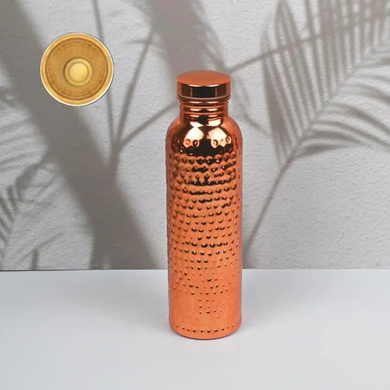 800ML Electroplated Copper Water Bottle One-Click Open Lid Anti-Slip Hammer Pattern Bottle Sports Water Bottle▪