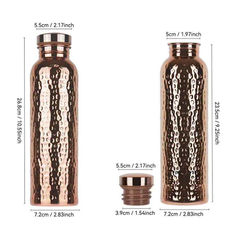 [G] 800ML Electroplated Copper Water Bottle One-Click Open Lid Anti-Slip Hammer Pattern Bottle Sports Water Bottle