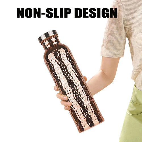 800ML Electroplated Copper Water Bottle One-Click Open Lid Anti-Slip Hammer Pattern Bottle Sports Water Bottle▪