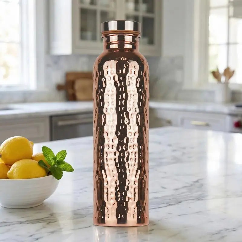 [G] 800ML Electroplated Copper Water Bottle One-Click Open Lid Anti-Slip Hammer Pattern Bottle Sports Water Bottle