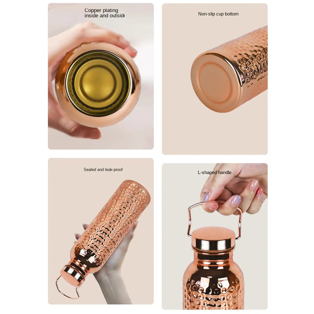 800ml Pure Copper Water Bottle Portable Copper Drinking Bottle For Camping Hiking Travel Outdoor & Indoor, Home Kitchen