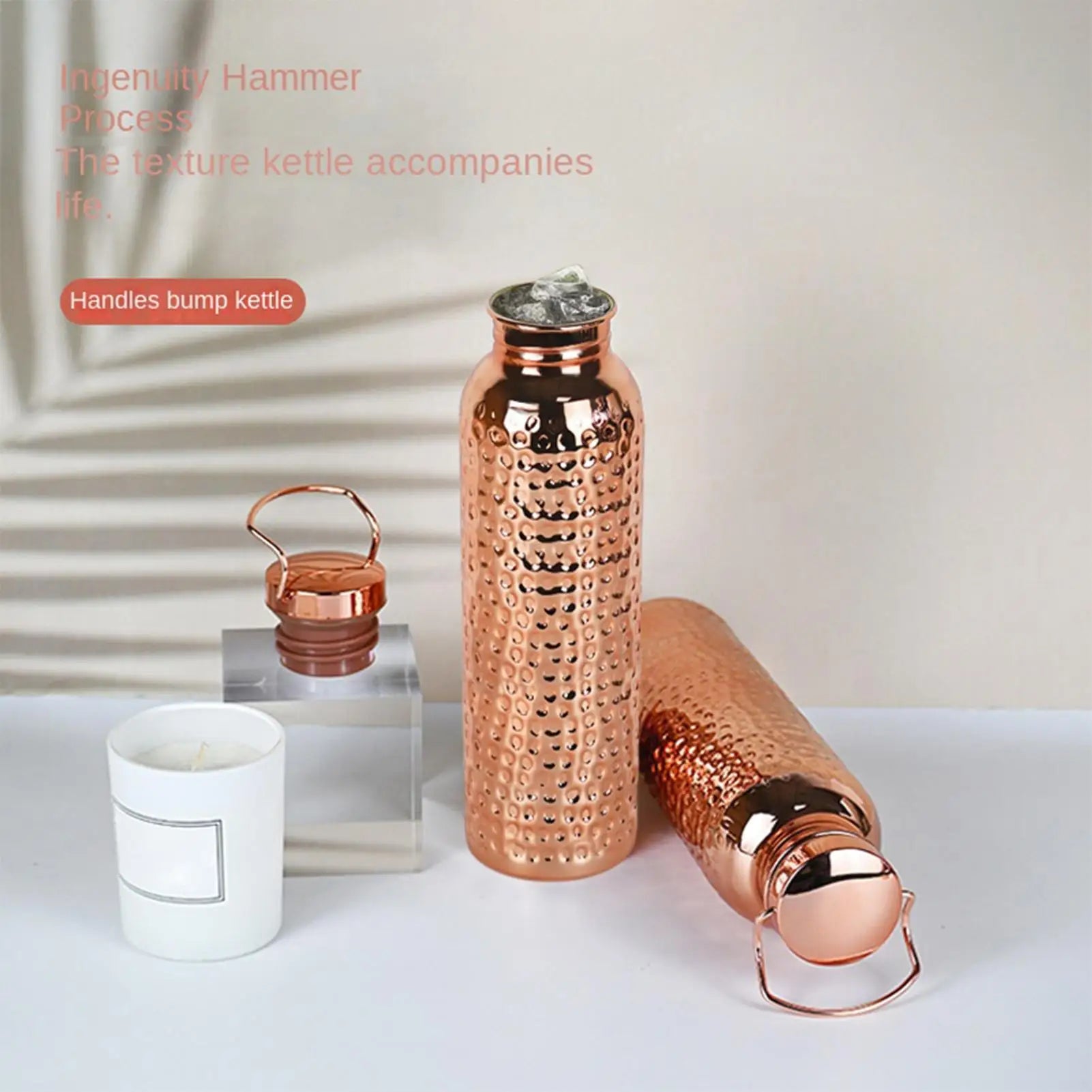 Pure Copper Water Bottle 800ml Portable Stainless Steel Insulated Drinkware Copper Bottle for Drinking Water for Camping Hiking