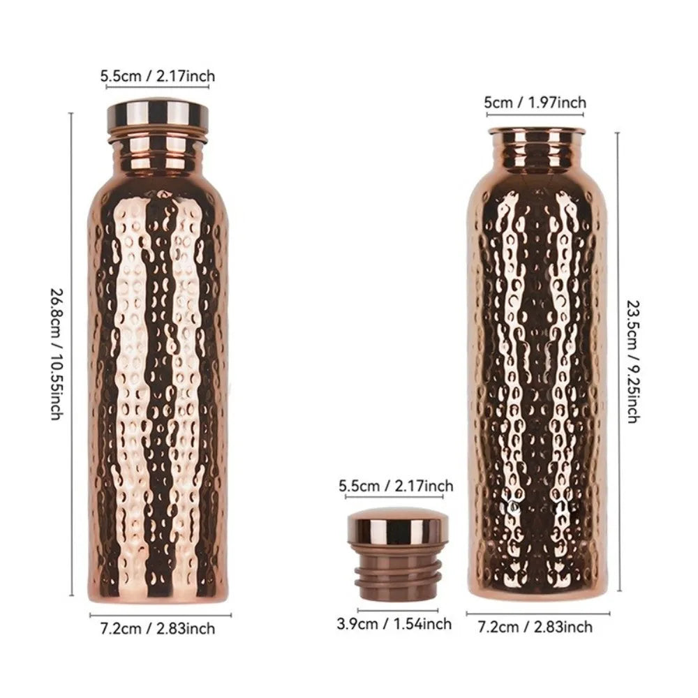 800ML Copper Water Bottle Anti-Slip Silicone Base One-Click Open Lid Hammer Pattern Bottle Thermal Insulation