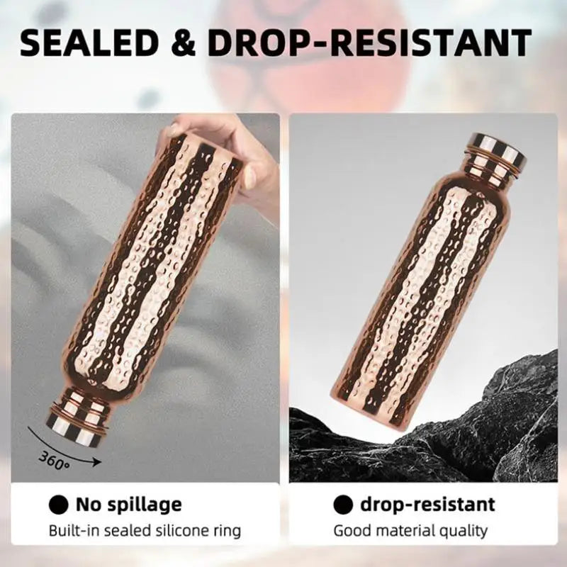 800ML Electroplated Copper Water Bottle One-Click Open Lid Anti-Slip Hammer Pattern Bottle Sports Water Bottle▪