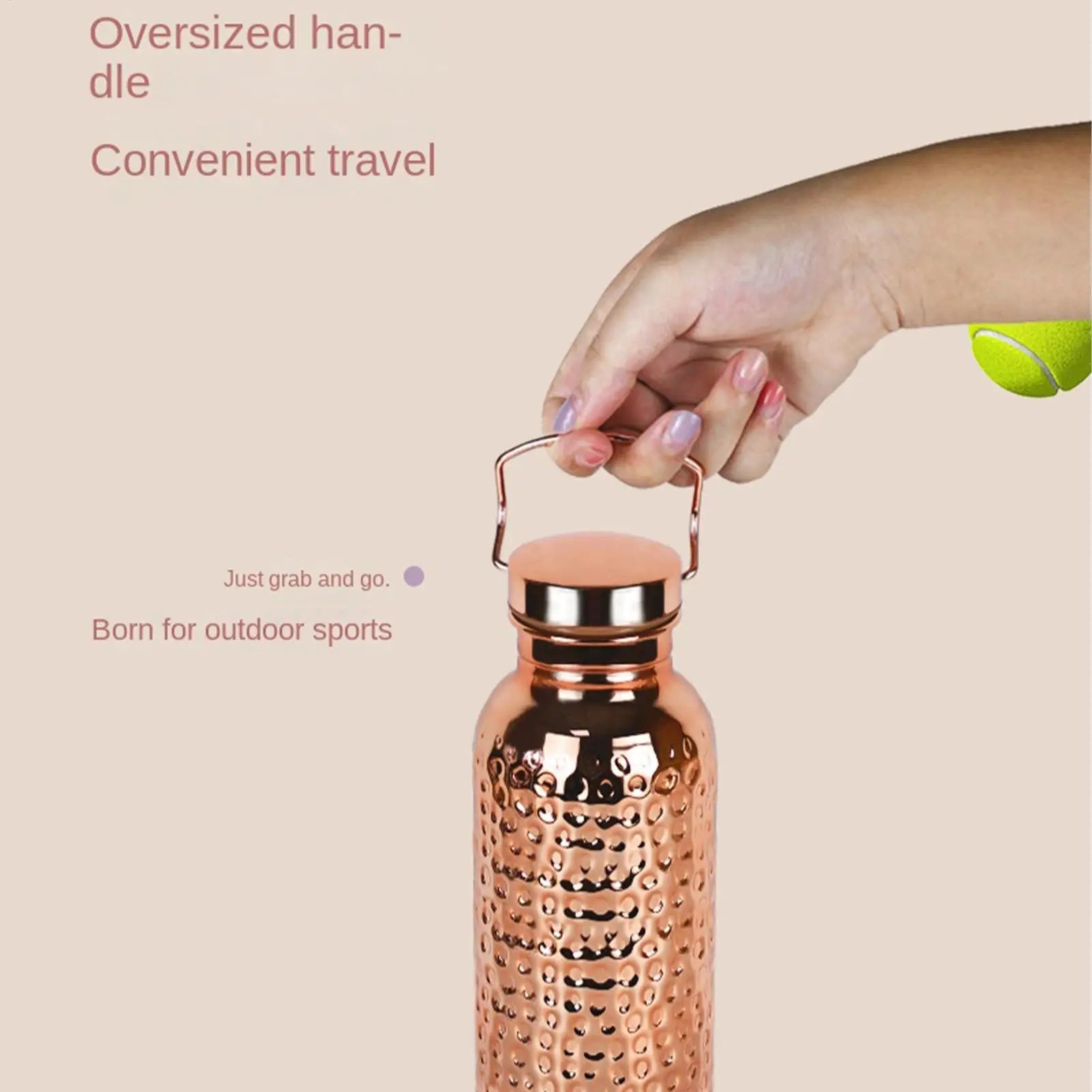 Pure Copper Water Bottle 800ml Portable Stainless Steel Insulated Drinkwares Copper Bottle For Drinking Water For Camping Hiking