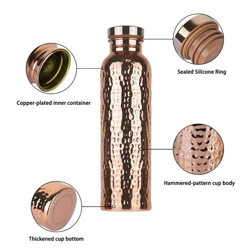 [G] 800ML Electroplated Copper Water Bottle One-Click Open Lid Anti-Slip Hammer Pattern Bottle Sports Water Bottle