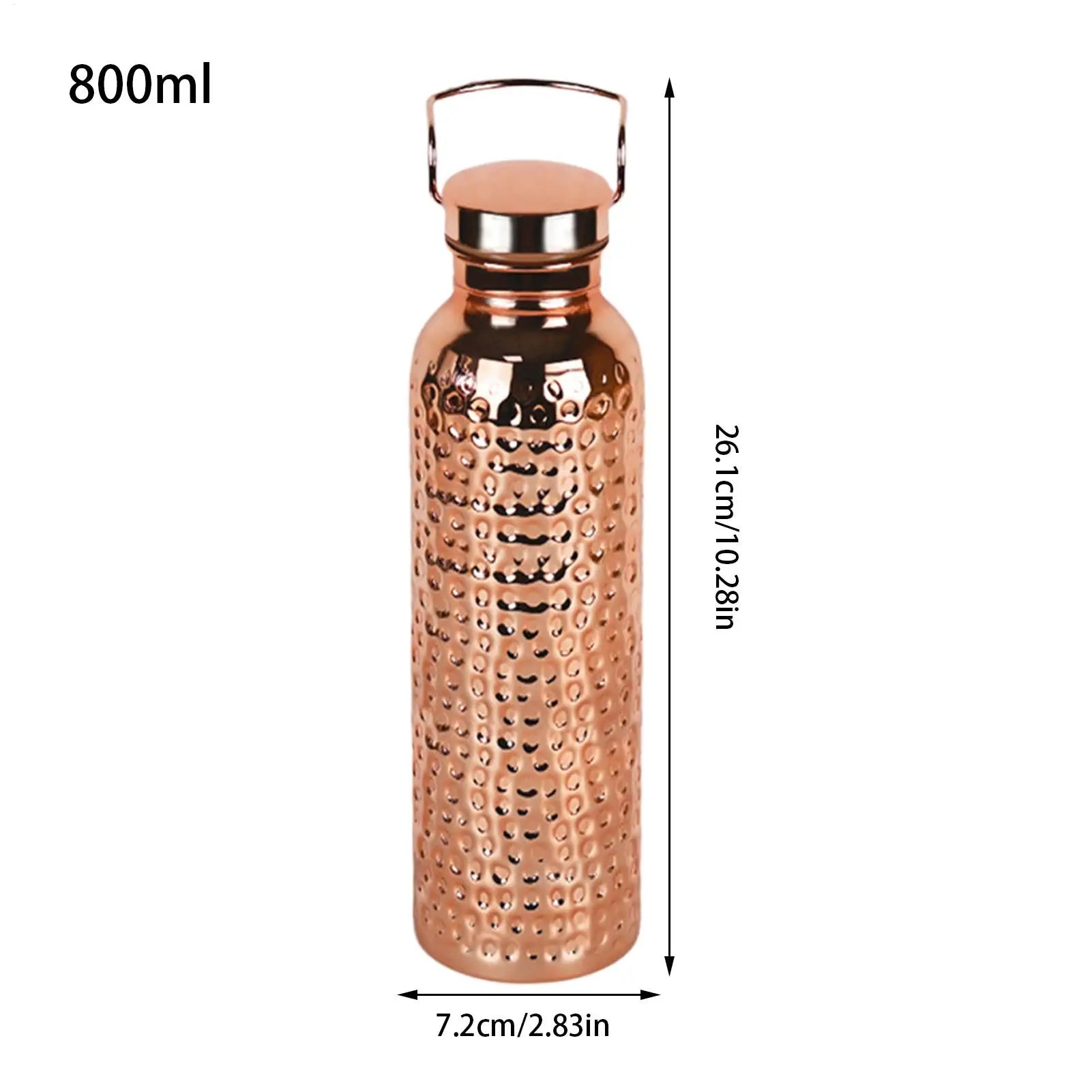 Pure Copper Water Bottle 800ml Portable Stainless Steel Insulated Drinkware Copper Bottle for Drinking Water for Camping Hiking