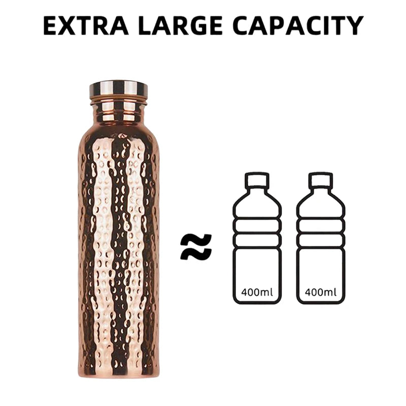 800ML Electroplated Copper Water Bottle One-Click Open Lid Anti-Slip Hammer Pattern Bottle Sports Water Bottle▪